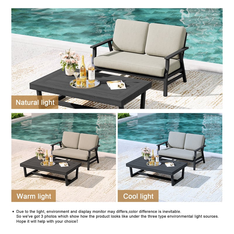 2-Piece Teak Outdoor Loveseat Set with Table.