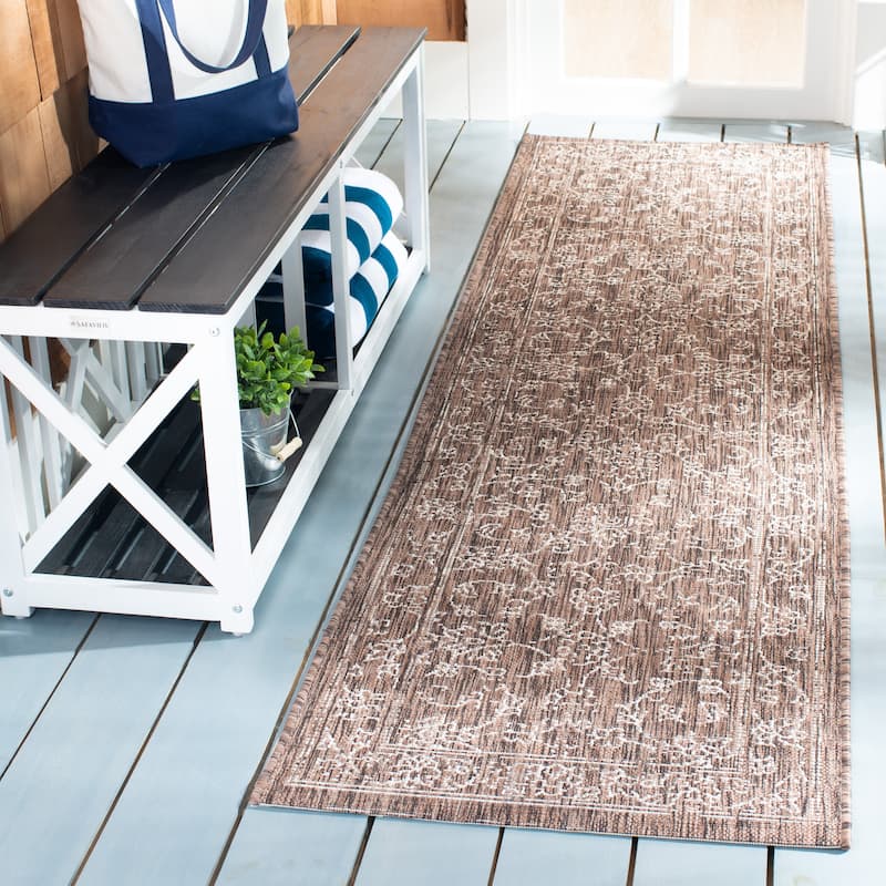 SAFAVIEH Courtyard Aquata Indoor/ Outdoor Waterproof Patio Backyard Rug - 2'3" x 8' Runner - Brown/Ivory