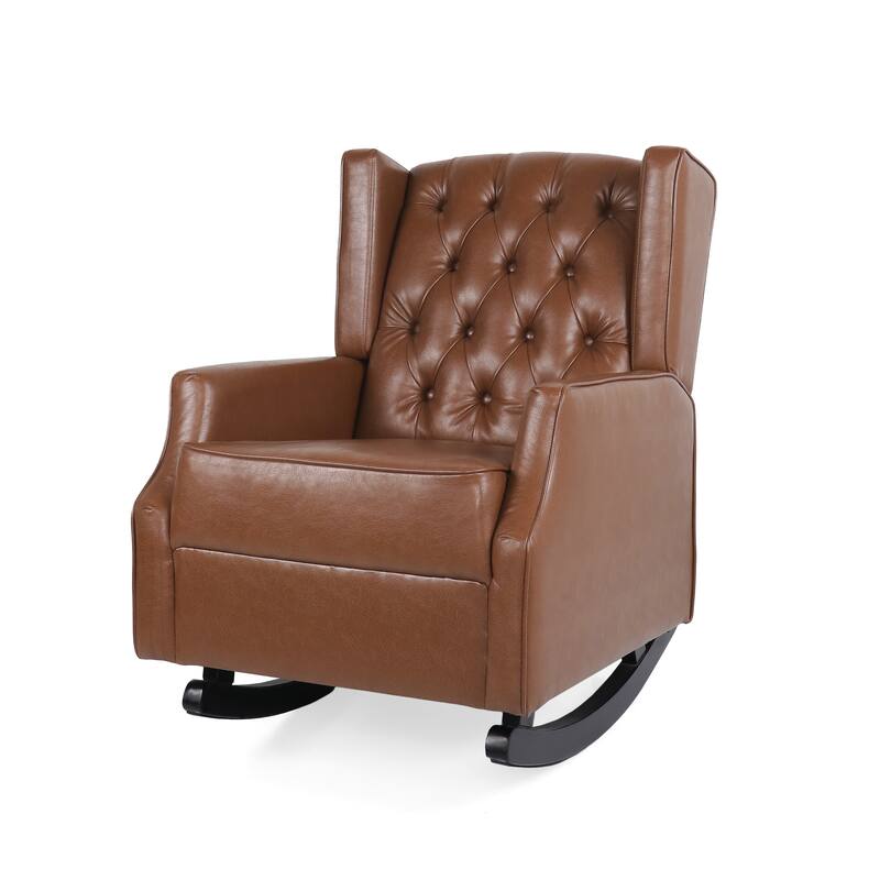 Zyna Rocking Chair, Gentle Motion, Brown Waffle Stitch Faux Leather