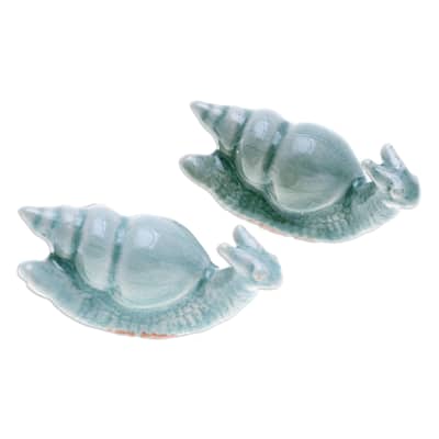 Novica Handmade Tranquil Shells Celadon Ceramic Figurines (Pair)