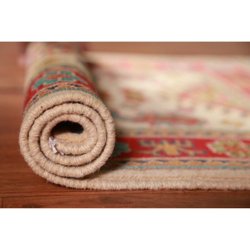 Traditional Kazak Oriental Accent Foyer Rug Handmade Beige Wool Carpet - 2'0"x 3'0" - 2'0"x 3'0" - Ivory/Beige