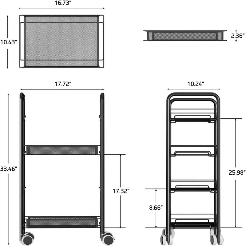 Bar Cart 3 Tiers Removable Storage Tray with Wine Rack - 10.24"D x 17.72"W x 33.46"H