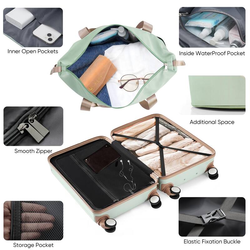 Luggage Sets 4 Piece with USB Charging Ports, Front-Opening Hardside Carry On Suitcase Set with TSA Lock Travel Duffel Bag