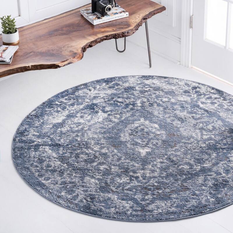 Transitional Wedo Collection Area Rug - 5' Round - Blue