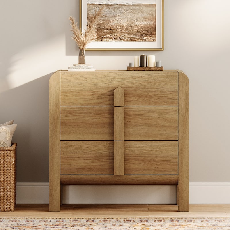 5 Pcs Wood Dresser and Nightstand Sets for Bedroom，Mid-Century Modern Bedroom Set with Curved Profile Design