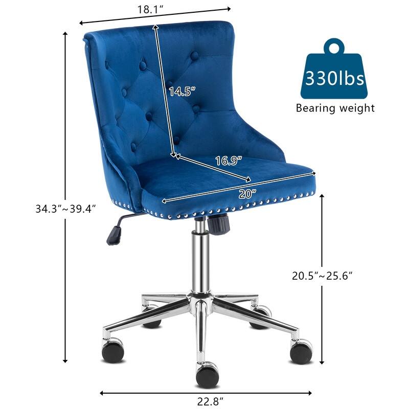 VINGLI Pink Velvet Office Chair with Wheels