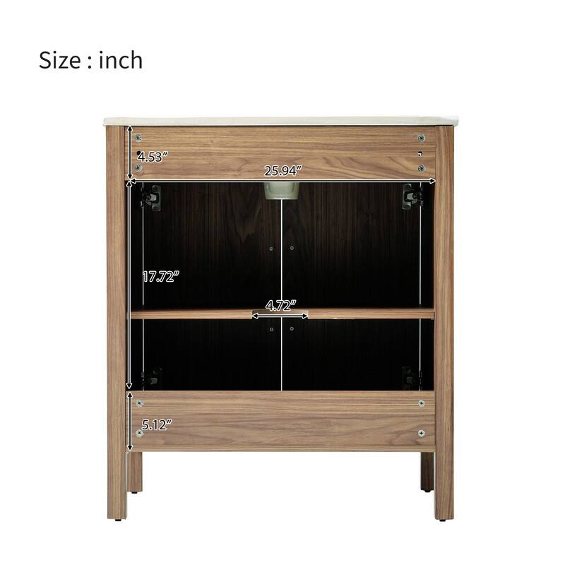 30" Wood Color Bathroom Vanity with Single Sink,Solid Wood Frame