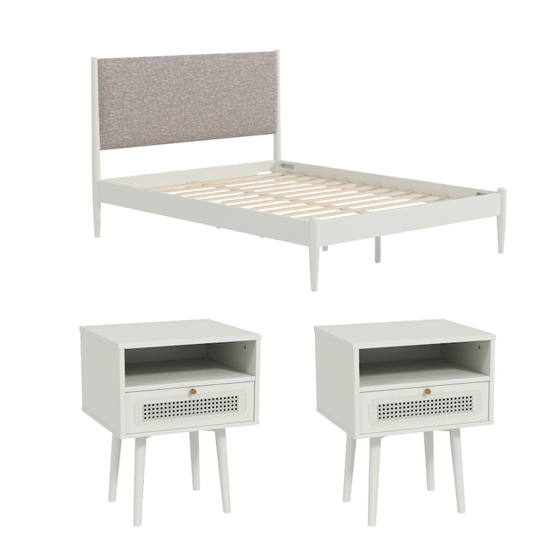 Roundhill Furniture Feeney 3-Piece Bedroom Set, Cream White, Queen