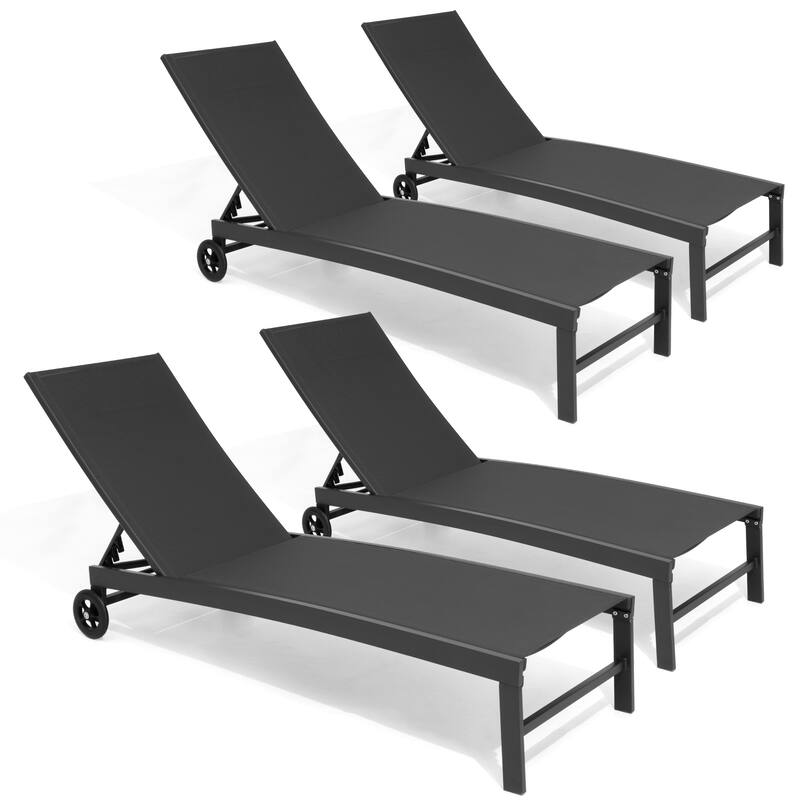 Outdoor Patio Aluminum 5-Position Adjustable Chaise lounge Chairs with Wheels