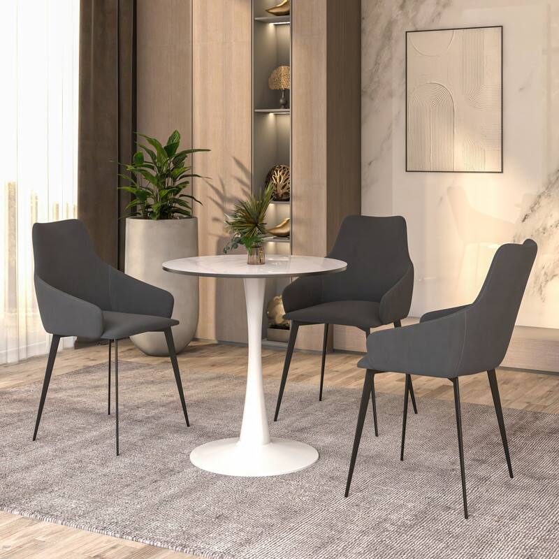 Bristol Modern Round Pedestal Dining Table with Scratch-Resistant Sintered Stone Top and Steel Base, Seats of 2-4