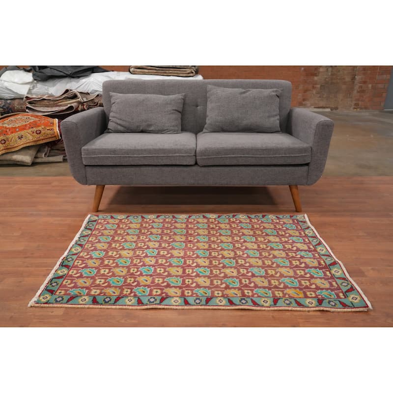 Hand Knotted Oriental 100% Wool Carpet Traditional All-Over Pink Tabriz Area Rug - 4' 5'' X 3' 0''