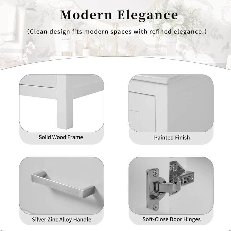 GDFStudio - Aurora Wood & Ceramic Bathroom Vanity Set with Sink and Divided Drawers
