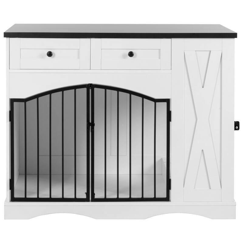 Heavy-Duty Dog Crate for Medium & Large Dogs, Indoor Wooden Dog Kennel End Table, Pet Crate with 3 Drawers & Removable Feeder