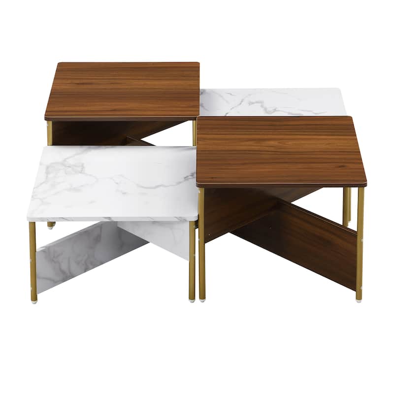 Modern Nesting Coffee Tables Set of 4 -Mid Square Living Room Table, Free Adjustable Shape,Versatile and Accent Furniture