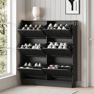Modern Cream Narrow Shoe Cabinet, 6-Tier Flip-Drawer Entryway Organizer