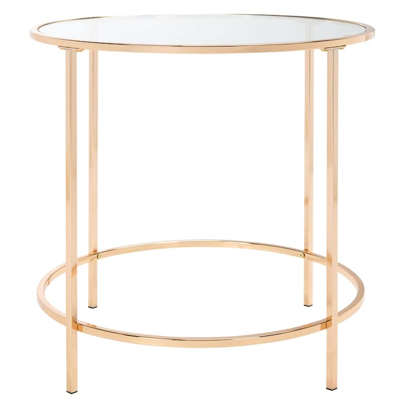 SAFAVIEH Dorcas Polished Gold/ Clear Glass Top Round Side Table - 22" W x 22" L x 22" H - 22Wx22Dx22H