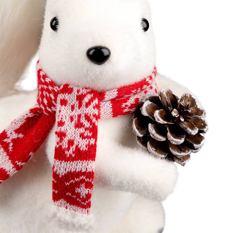Sitting Squirrel with Snowflake Scarf Christmas Figure - 10.5" - White and Red