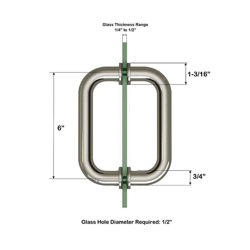 CEL 6"x6" Tubular Stainless Steel Back to Back Shower Door Pull Handle