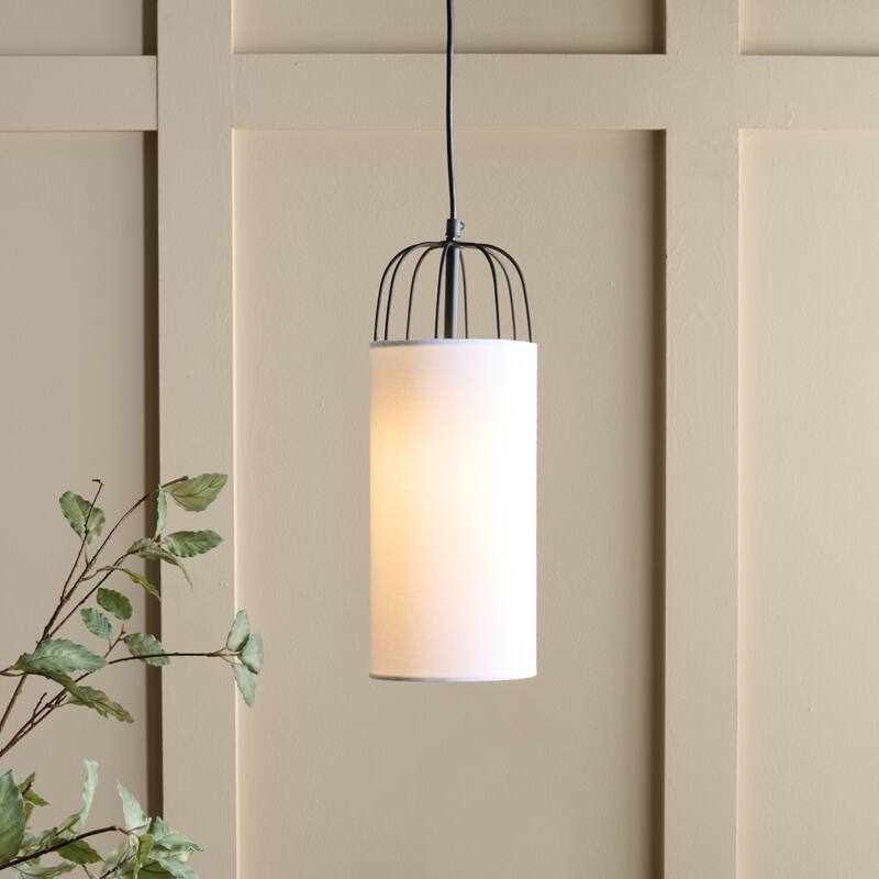 SAFAVIEH Lighting Navi Pendant Adjustable Pendant Hanging Light Fixture - White/Black - 6"W x 6"D x 16"H