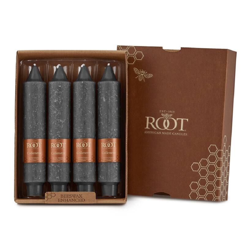Root Unscented 7 In. Timberline Collenette Taper Candles box of 4 - 7 X 1-1/4 - Stone