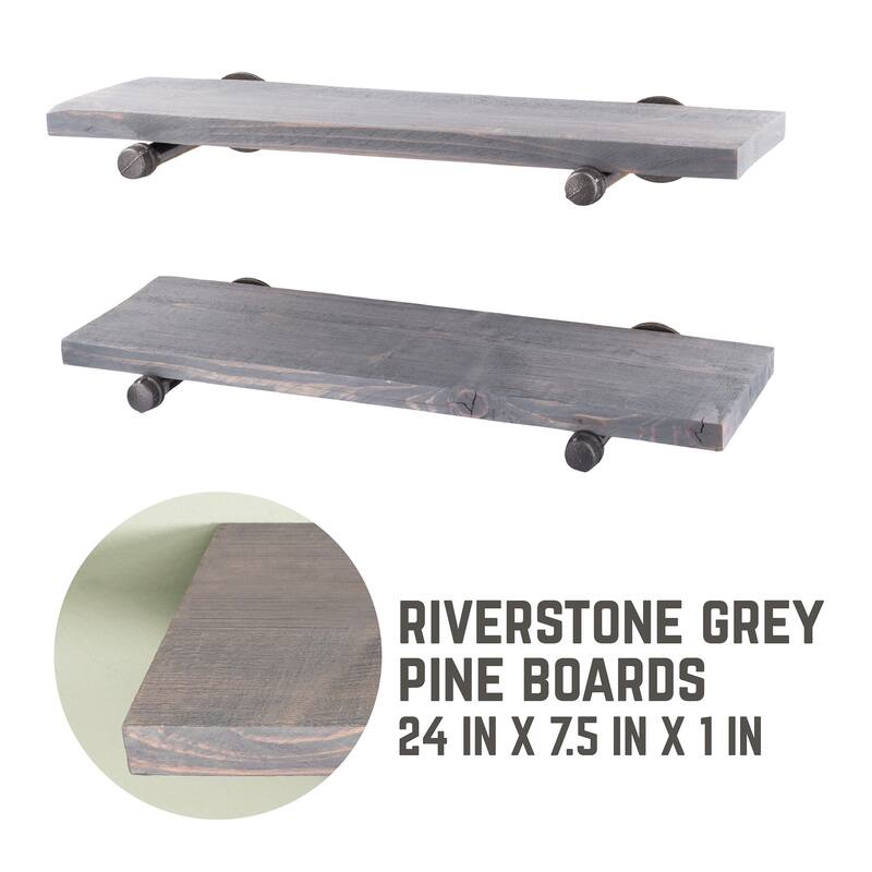 Restore Wood 24 in. Wall Shelf Straight Steel Pipe Brackets, Set of 2