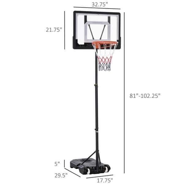 Soozier Basketball Stand 5.1ft-6.9ft Adjustable Basketball Hoop Backboard w/ Wheels & 33Inch Backboard For Kids Teenager