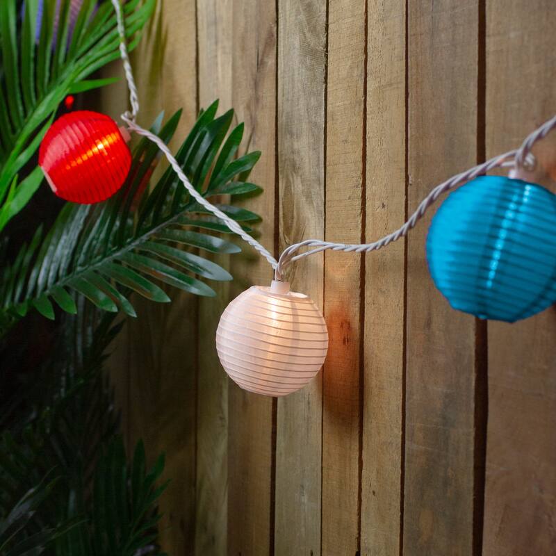 Patriotic Paper Lantern Patio Light Set - Red White and Blue - 8.5' White Wire - 10ct - 132"