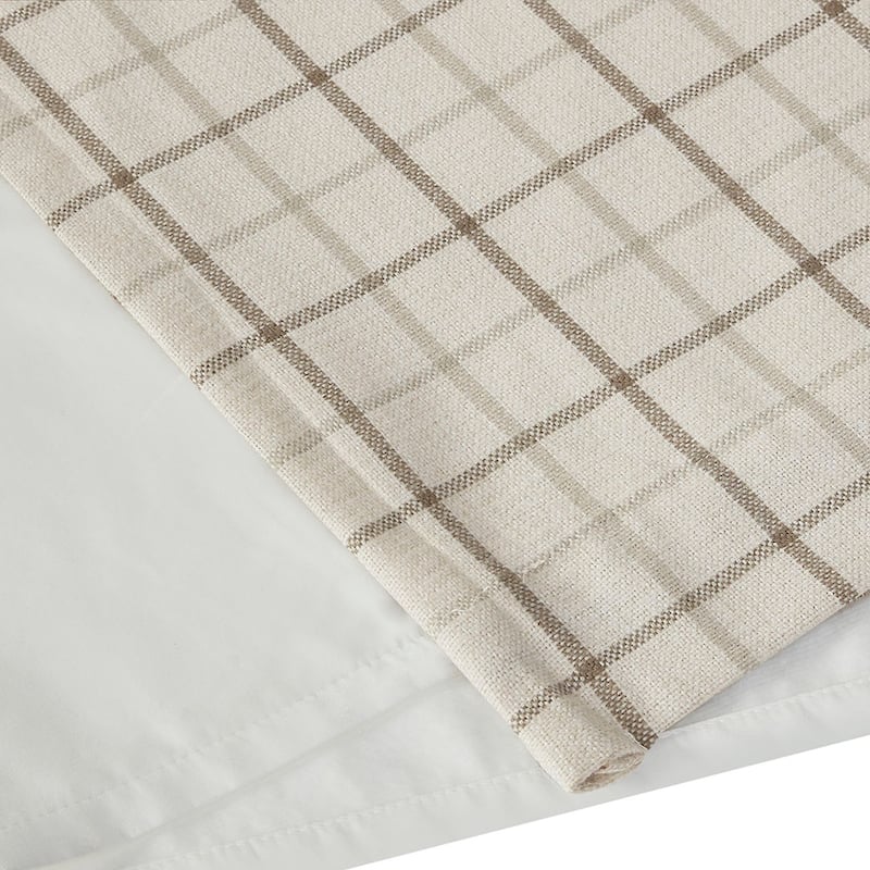 Plaid Rod Pocket and Back Tab Curtain Panel with Fleece Lining Natural 50x95"