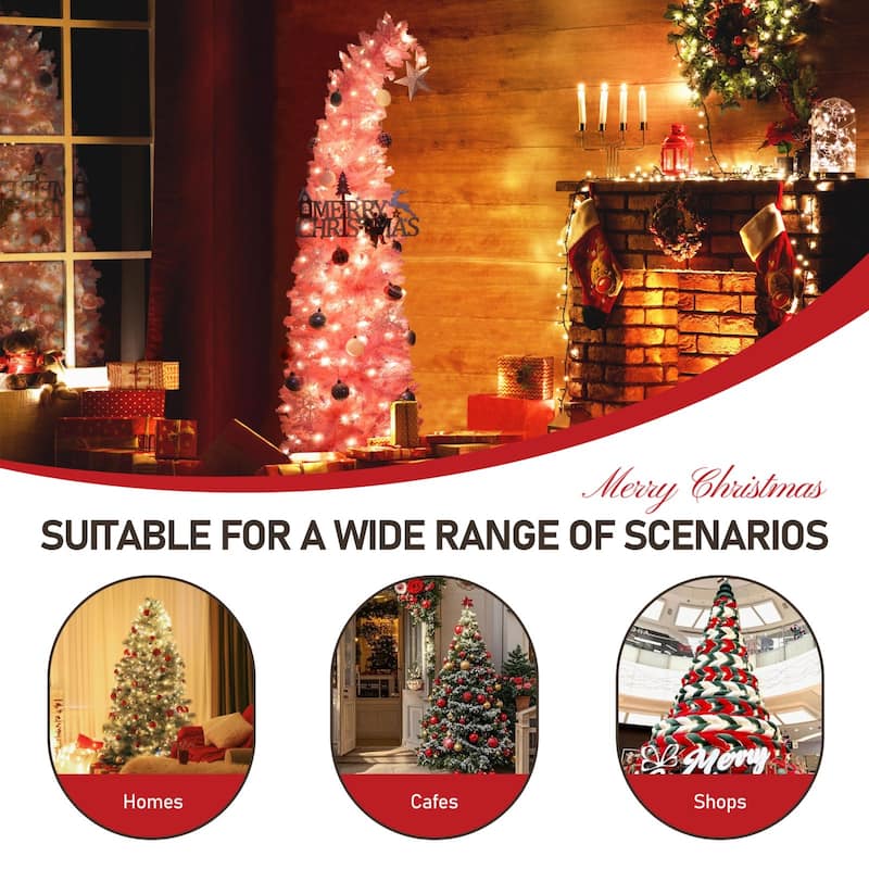 VEIKOUS 6ft Pre-Lit Artificial Christmas Tree with Adjustable Curved or Straight Top - N/A