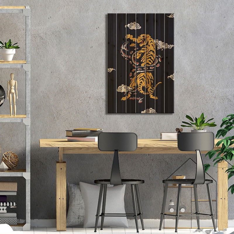 Tiger vs, Snake Clouds Print On Wood by Lostanaw - Multi-Color
