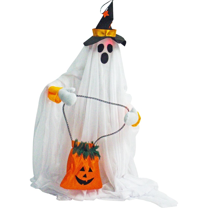 Haunted Hill Farm 35 In. Groundbreaker Animatronic Ghost, Indoor/Outdoor Halloween Decoration, Flashing Red Face, Battery