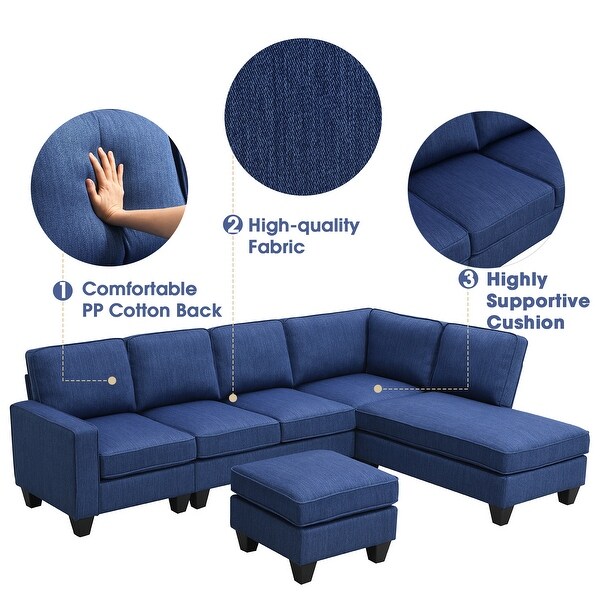7-seat L-shaped Sectional Sofa Couch Set with Ottoman, 3