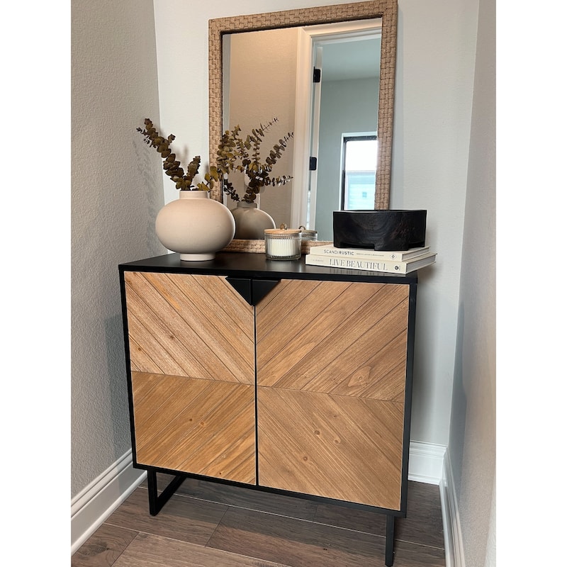Nathan James Enloe Rustic Doors Metal Base Free Standing Modern Storage Cabinet for Entryway