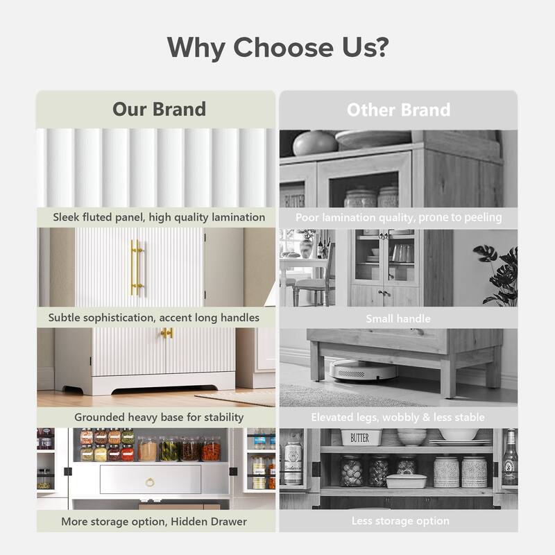 72" Arched Pantry Cabinet with 8 Shelves, Hidden Drawer for Kitchen, Dining & Bathroom