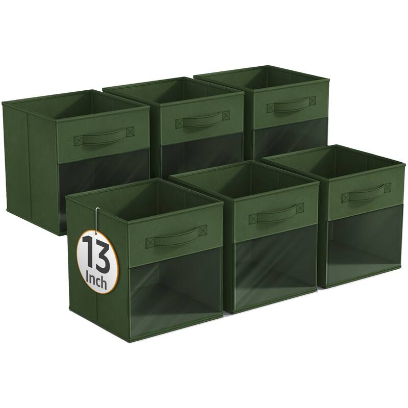 Sorbus 13" Large Storage Bin with Clear Window – 6-Pack Foldable Fabric Organizers - 13” L x 13” W x 13” H