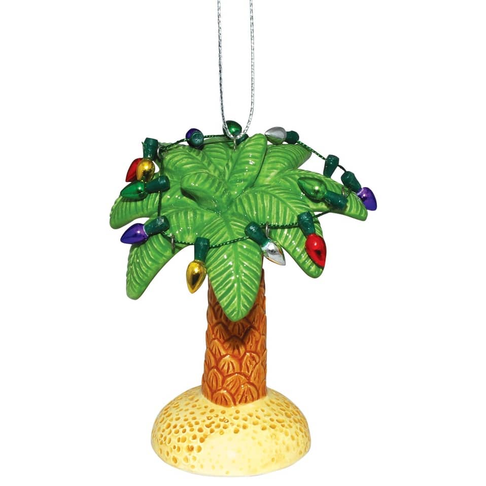 Palm Tree Trimmed in Christmas Cheer Holiday Ornament Ceramic 3.5 Inch - Green