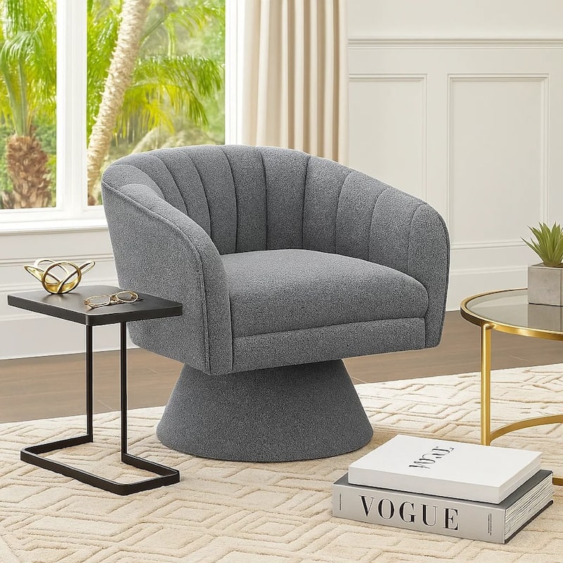 Shea Swivel Accent Chair, Dark Gray Boucle Fabric, Channel Stitched