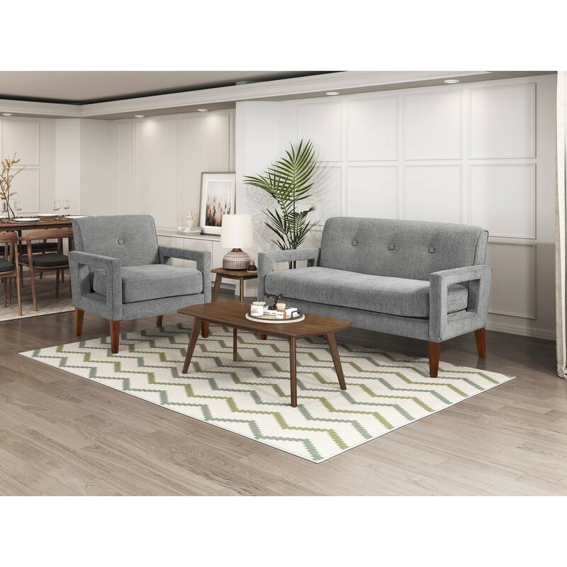 Modern Living Room Furniture Loveseat Gray Chenille Upholstery Pocket Coils Solid Wood Legs Furniture 1Pc