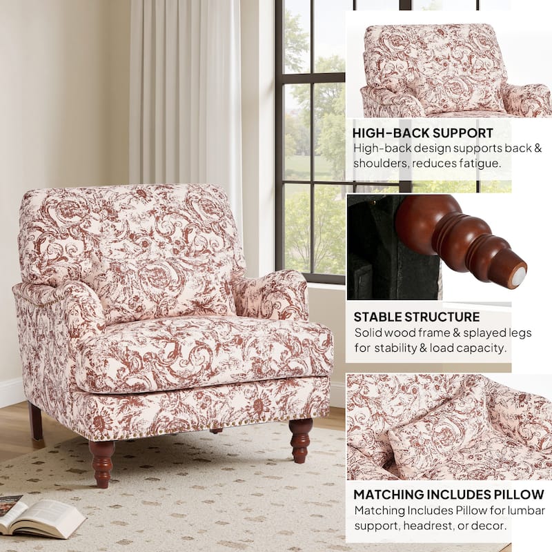Mid Century Chenille Upholstered Accent Chair with Nailhead Trim