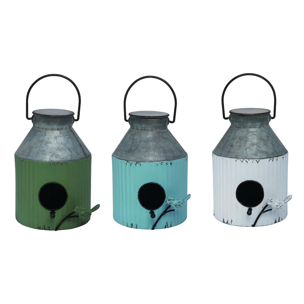 Transpac Metal Ridged Modern Birdhouse Set of 3 Spring Home Decorations