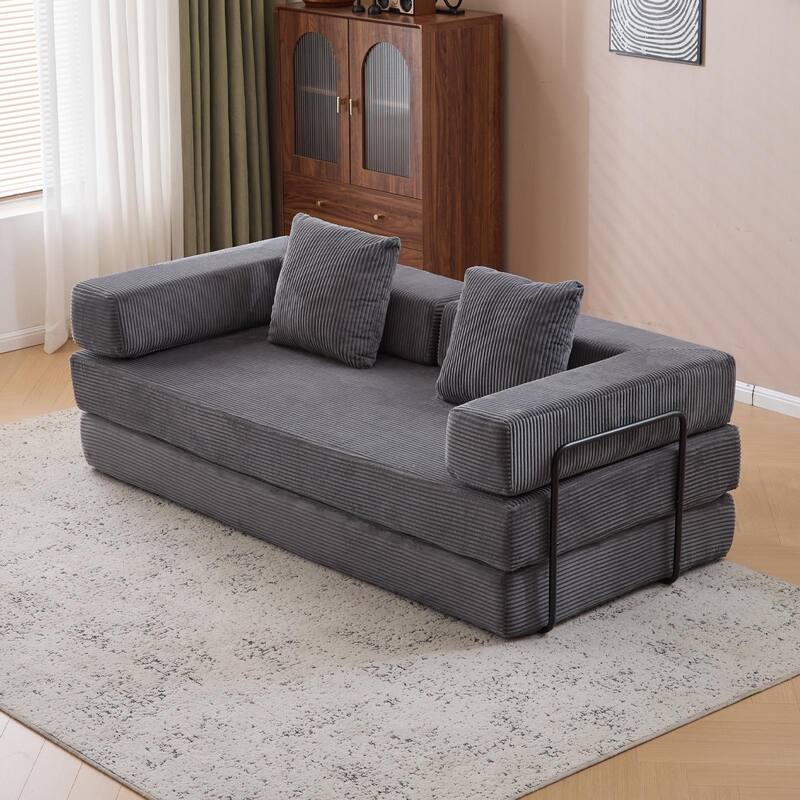 Convertible Corduroy Floor Sofa Bed, Dark Grey