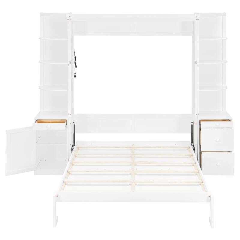 All-in-One Queen Murphy Bed with Desk, Light and Srorage Wall by Harper&Bright Designs