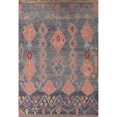 Tribal Moroccan Rug Handmade Oriental Wool Carpet - 7'10" x 10'8"