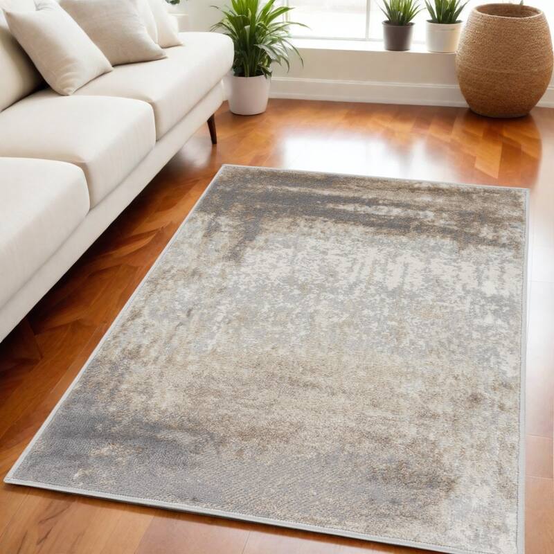 Bubip Power Loomed Abstract Modern Non Skid Stain Resistant Low Pile Area Rug By HomeRoots - 87' X '63' X '0.25 - Gray - Rectangle