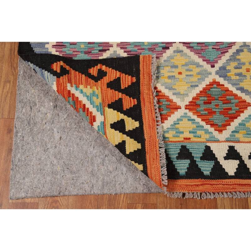 All-Over Trellis Kilim Area Rug Flatweave Wool Carpet - 8'3" x 9'10"