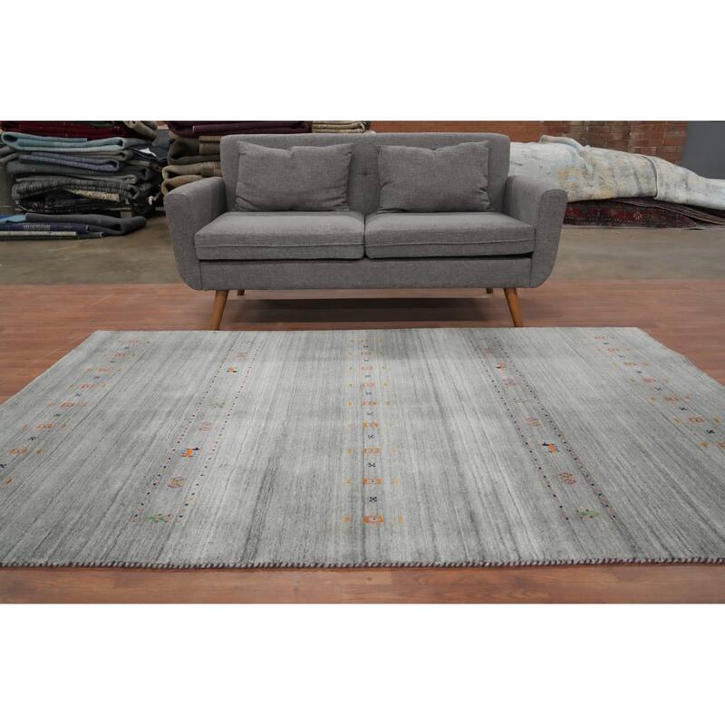 Hand Knotted Oriental 100% Wool Carpet Tribal Animal Pictorial Greys & Charcoal Gabbeh Area Rug - 7' 11'' X 5' 0''