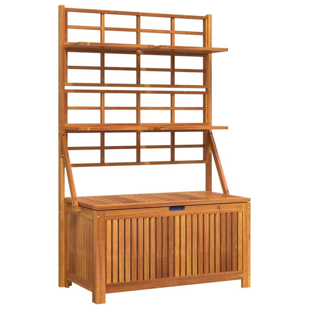 Outdoor Storage Box with Trellis n Shelves, 63 Inch, Brown Acacia Wood
