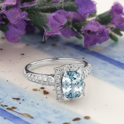 Auriya 3/4ct Fancy Cushion-cut Aquamarine Halo Diamond Engagement Ring 1/3ctw 14k Gold