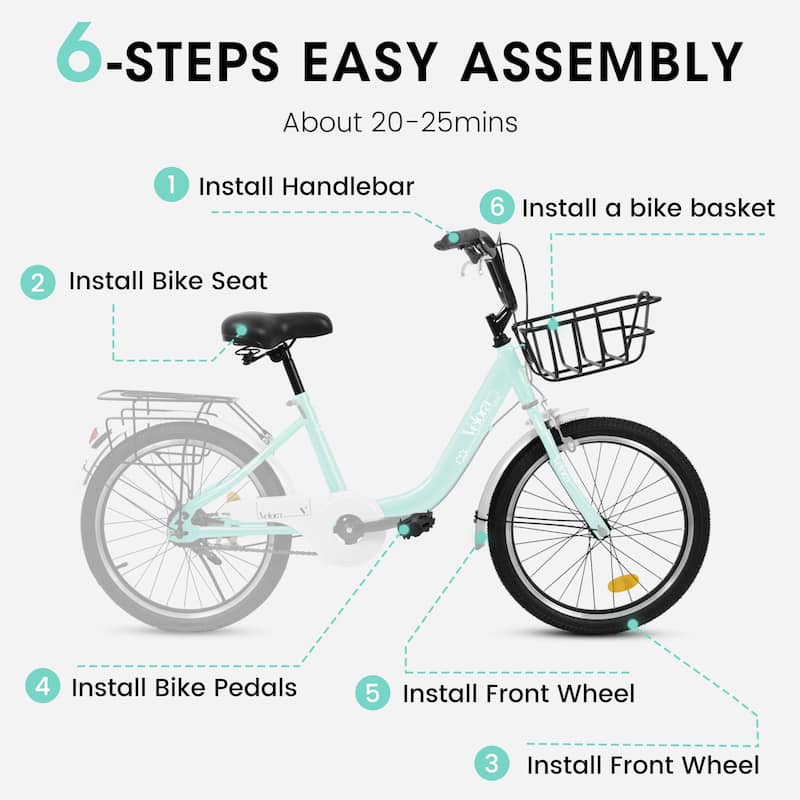 20 Inch Kids Bike for Boys & Girls, Single Speed Bicycle with Coaster Brake, V-Brake & Rear Rack