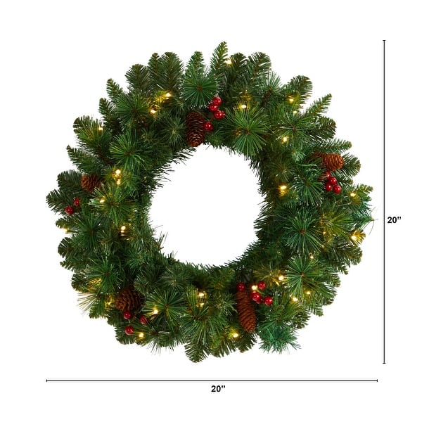 20 inch Frosted Pine Artificial Christmas Wreath with Pinecones - Red ...